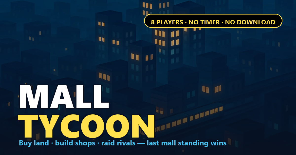 Eine nächtliche Stadt voller leuchtender Einkaufszentren im Spiel Mall Tycoon